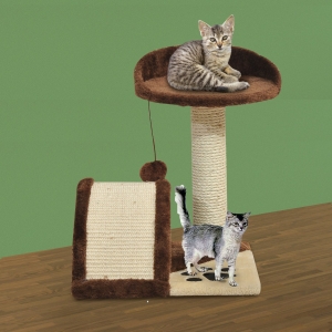 PawHut 2-Tier Cat Tree Scratching Post with Dangle Toy Brown