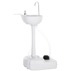 Outsunny HDPE Outdoor Soap Dispensing Sink w/ Towel Holder White