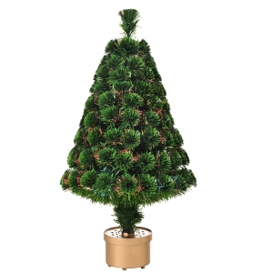 HOMCOM 3FT Prelit Artificial Christmas Tree Fiber Optic LED Light Tabletop Decoration