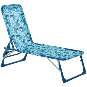 Outsunny Lounge Chair for Kids Recliner Foldable Portable with Adjustable Backrest Outdoor Beach Pool Camping 118 x 40 x 24cm Blue