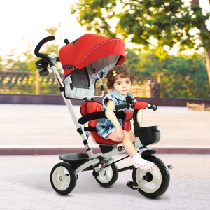 HOMCOM 4-in-1 Kids Tricycle Stroller W/ Canopy-Red