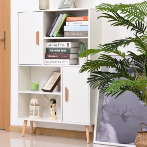 HOMCOM Free Standing Bookcase Shelves W/ Two Doors, 80L x 23.5W x 123Hcm-White