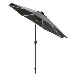 Outsunny 2.7m Garden Parasol Sun Umbrella w/ LED Solar Light Angled Canopy Grey