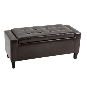 HOMCOM Storage Ottoman Bench PU Leather Upholstered Lift-Top Tufted Ottoman Brown