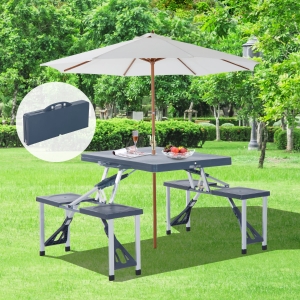 Outsunny Camping 4-Seat Table Set W/Chairs-Black/Grey