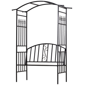 Outsunny Steel Frame Outdoor Garden Arch w/ 2-Seater Bench Black