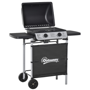 Outsunny Propane Gas Barbecue Grill 2 Burner Cooking BBQ Grill 5.6 kW w/ Side Shelves