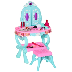 HOMCOM 32 PCS Kids Vanity Dressing Table Play Set w/ Magic Princess Mirror Light Music