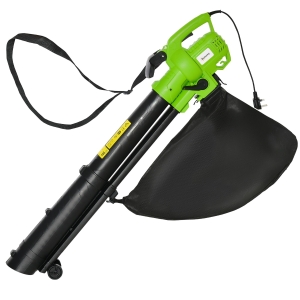 Outsunny 3 In 1 Electric Vacuum Blower Shredder w/ Wheels and 45L Leaf Collection Bag