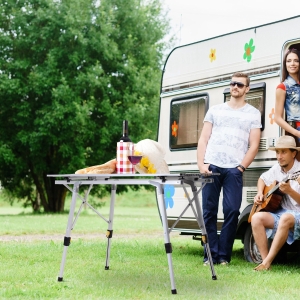 Outsunny 3FT Folding Aluminium Picnic Table Portable Camping Table Roll Up Top with Carrying Bag Silver
