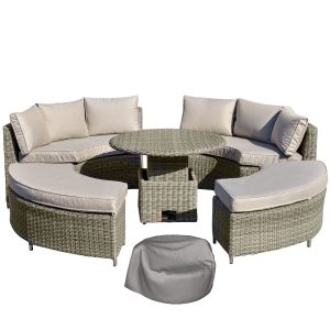 Outsunny 8-Seater Outdoor Rattan Lounge Chair Round Daybed Table Conversation Set w/ Cushion