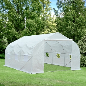 Outsunny 4.5x3x2m PE Mesh Cover Galvanized Metal Frame Walk-In Greenhouse White