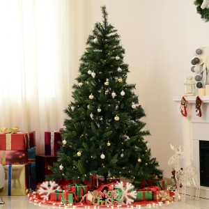 HOMCOM 6FT Pre-Lit Artificial Christmas Tree W/ Ornament, Metal Stand-Green