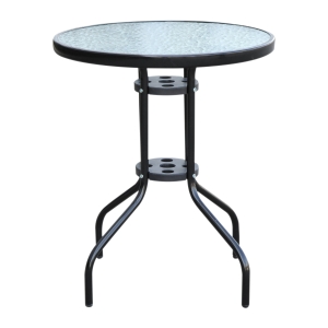 Outsunny Φ60×70H cm Round Metal Table, Tempered Glass-Black