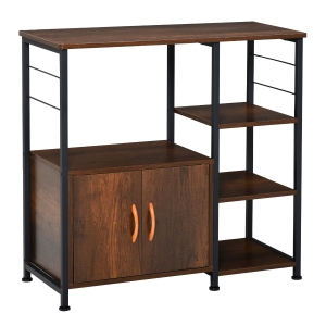 HOMCOM Industrial Storage Shelf Side Table Metal Frame End Desk with Cabinet & Rack