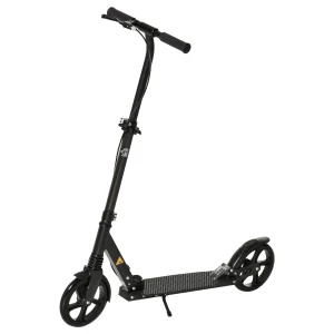 HOMCOM One-click Folding Kick Scooter for 14+ w/ Adjustable Handlebar, Push Scooter with Kickstand, Dual Brake System, Shock Absorber, Black