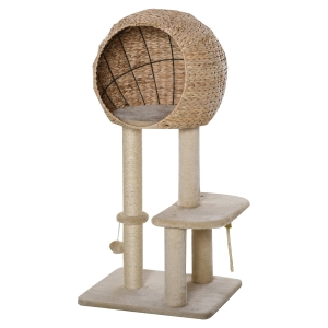 PawHut Cat Tree Tower Activity Center w/ Posts Condo Ball Cushion Perch Cattail Fluff
