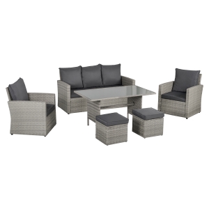 Outsunny 6 PCS Patio PE Rattan Sofa Furniture Set w/ Plastic Wood Dining Table & Cushion