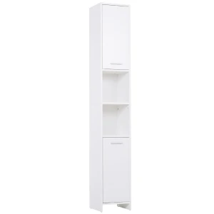 HOMCOM Slim Bathroom Tall Cabinet, High Floor Cabinet Unit for Bathroom, Freestanding Storage Cabinet with 2 Doors and Adjustable Shelves, White