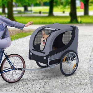 Pawhut Steel Pet Bicycle Trailer 2 Wheel Jogger Carrier Grey