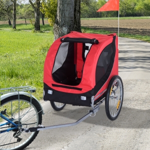 Pawhut Folding Bicycle Pet Trailer W/Removable Cover-Red
