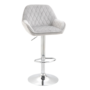 HOMCOM Velvet Bar Stool Adjustable Height Upholstered Swivel Counter Chair Grey