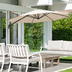Outsunny 3 m Beach Hanging Umbrella Parasol W/Hand Crank-Khaki