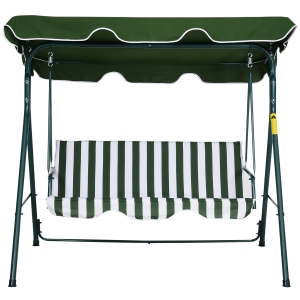 Outsunny Steel 3-Seater Swing Chair w/ Adjustable Canopy Green