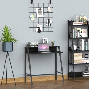 HOMCOM Computer Desk with Elevated Storage Shelf - Black