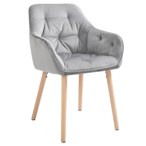HOMCOM Tufted Dining Chair Velvet-Touch Fabric Accent Chair with Wood Legs