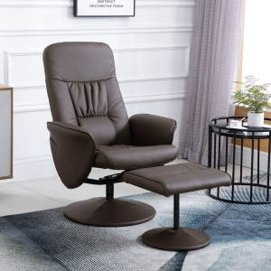 HOMCOM PU Leather Recliner Armchair & Footrest 2 Pcs Duo Set Brown