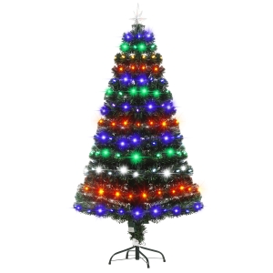 HOMCOM 5ft Pre-Lit Fiber Optic Christmas Tree w/ Star Tree Topper, Solid Metal Base, 170 Branch Tips, 6 Color LED Lights Home Decoration