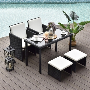 Outsunny 5 Pс Rattan Set-Black/Creamy White