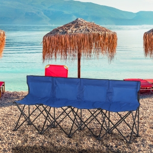 Outsunny 4-Seater Folding Steel Camping Bench w/ Cooler Bag Blue