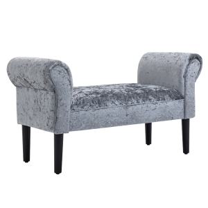 HOMCOM Modern Rolled Arm Bed End Bench Velvet Fabric Ottoman Bedroom Footrest, Grey
