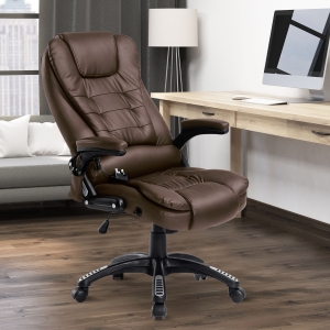 HOMCOM PU Leather Office Chair W/Massage Function, High Back-Brown