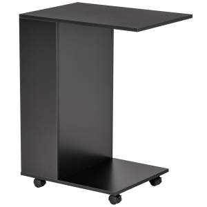 HOMCOM C-Shape Sofa Side Table Laptop Coffee End Table w/ Storage and Casters, Black