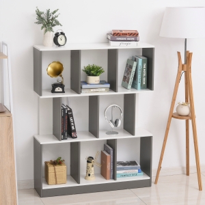 HOMCOM 3-Tier Multifunctional Bookcase Storage Unit Display Shelf Grey and White