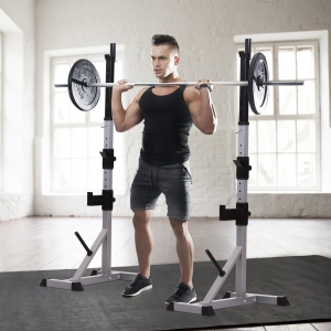HOMCOM Steel Adjustable Heavy Duty Barbell Weight Lifting Bench Silver/Black