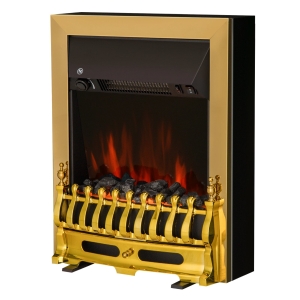 HOMCOM LED Flame Electric Fire Place 2000W Coal Burning Effect Heat Freestanding Electric Fire Wall Mounted Electric Fireplace-Golden