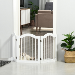 PawHut 3 Panels Dog Gate w/ Support Feet Fence Safety Barrier Freestanding Wood White