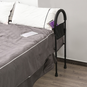 HOMCOM Steel Frame Bed Support Handle w/ Pocket Black