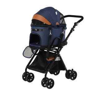 PawHut Pet Stroller Pushchair Oxford Cloth 2-in-1 Convertible Blue/Orange