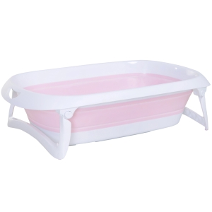 HOMCOM Folding Portable Baby Bathtub Safety Shower w/ Anti-Slip Comfortable Washer Pink