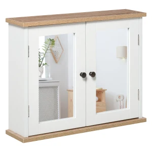 Kleankin Mirror Cabinet for Bathroom Mirror Cupboard Wall Mounted Storage Cupboard with Double Door and Adjustable Shelf, White