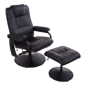 HOMCOM Faux Leather Reclining Chair & Footstool - Black