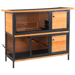 PawHut Wooden Metal Rabbit Hutch Pet House Bunny w/ Slide-Out Tray Outdoor Light Yellow,black