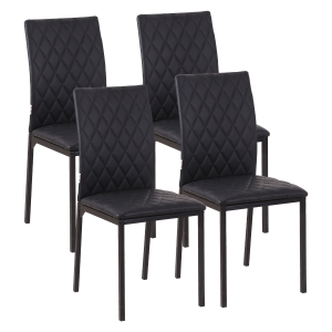 HOMCOM Modern Dining Chairs Faux Leather Accent Chairs for Kitchen, Set of 4, Black