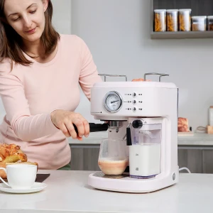 HOMCOM 5Pc Coffee Machine, Espresso & Cappuccino & Latte Maker with Milk Frothing Steamer, 1.5L Removable Water Tank, 2 Cups, 1250W