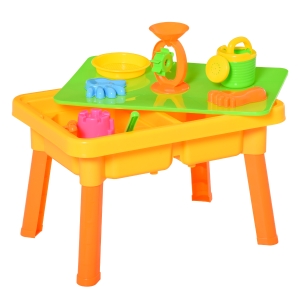 HOMCOM Sand and Water Table 16 pcs Beach Toy Set 2 in 1 Outdoor Activities Playset